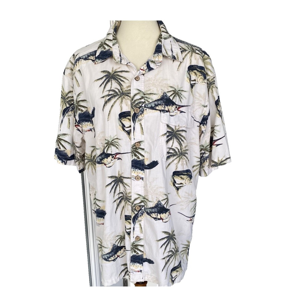 Reel Legends Men XL Short Sleeve Fishing Shirt Marlin Print Button Breathable